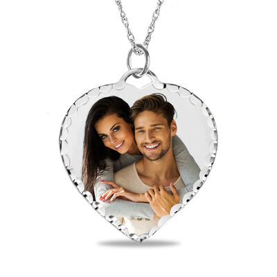 Diamond Cut Photo Heart Pendant in Sterling Silver